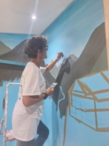 Travail de fresque murale en cours